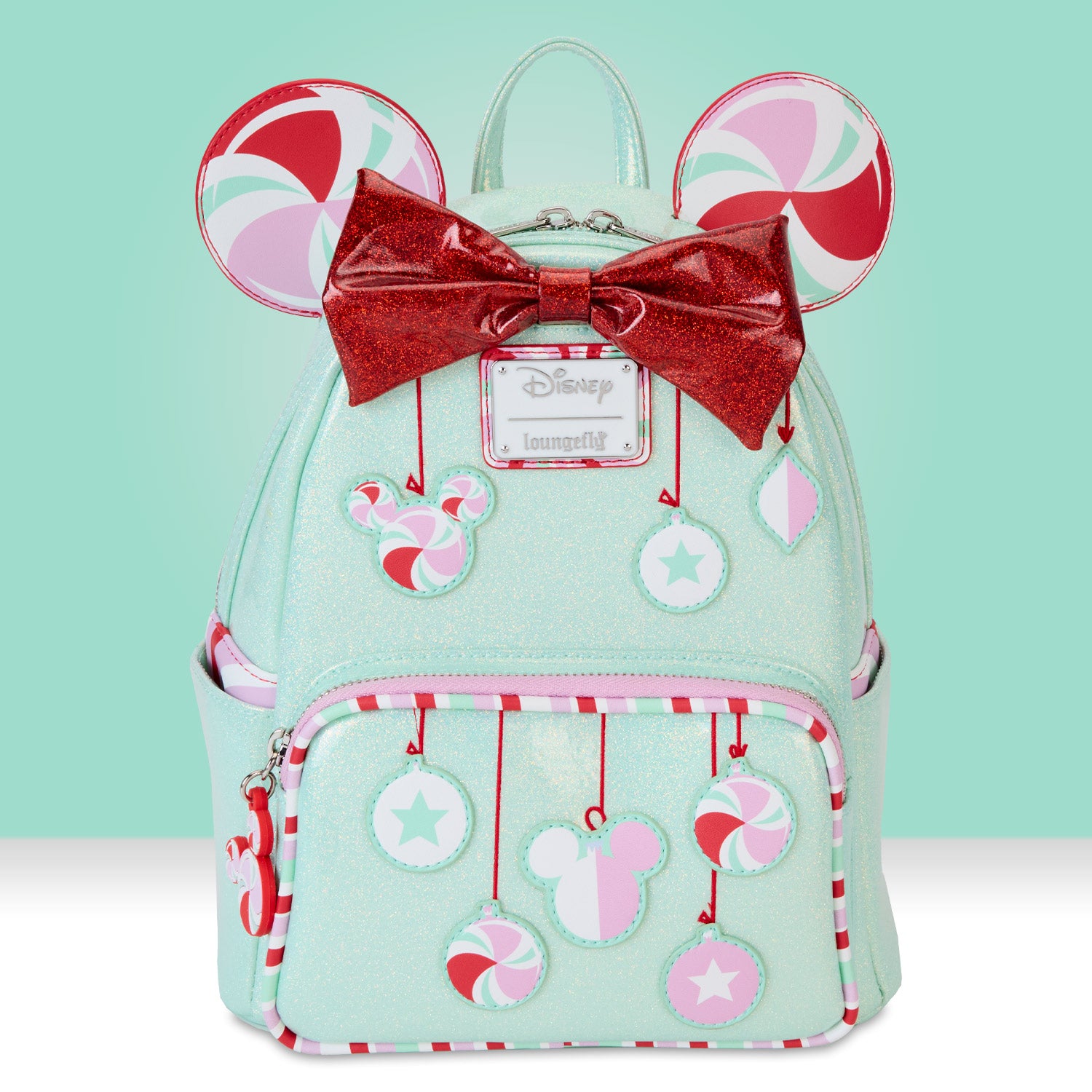 Loungefly x Disney Minnie Holiday Peppermint Ornaments Mini Backpack