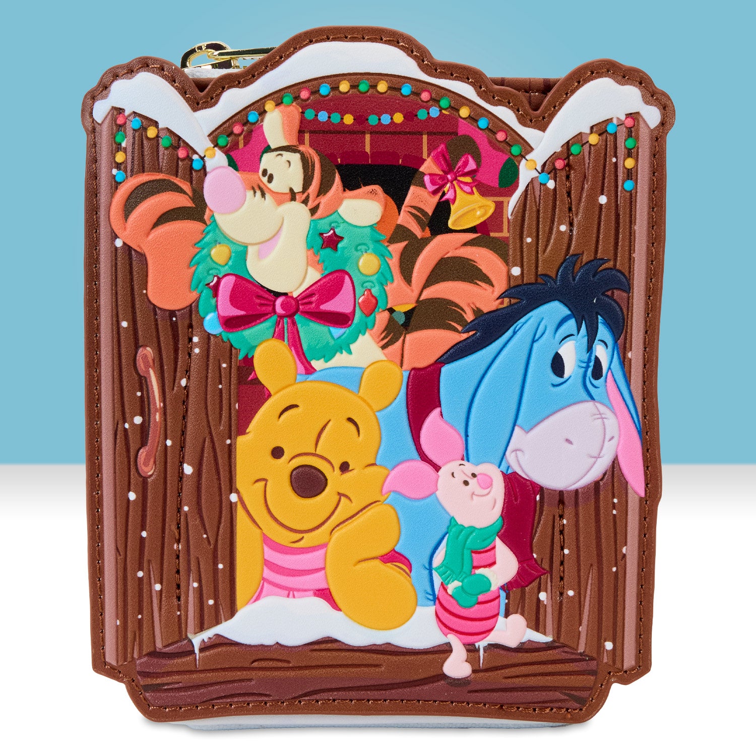 Loungefly x Disney Winnie the Pooh Holiday Scene Pooh And Friends Zip Around Wallet