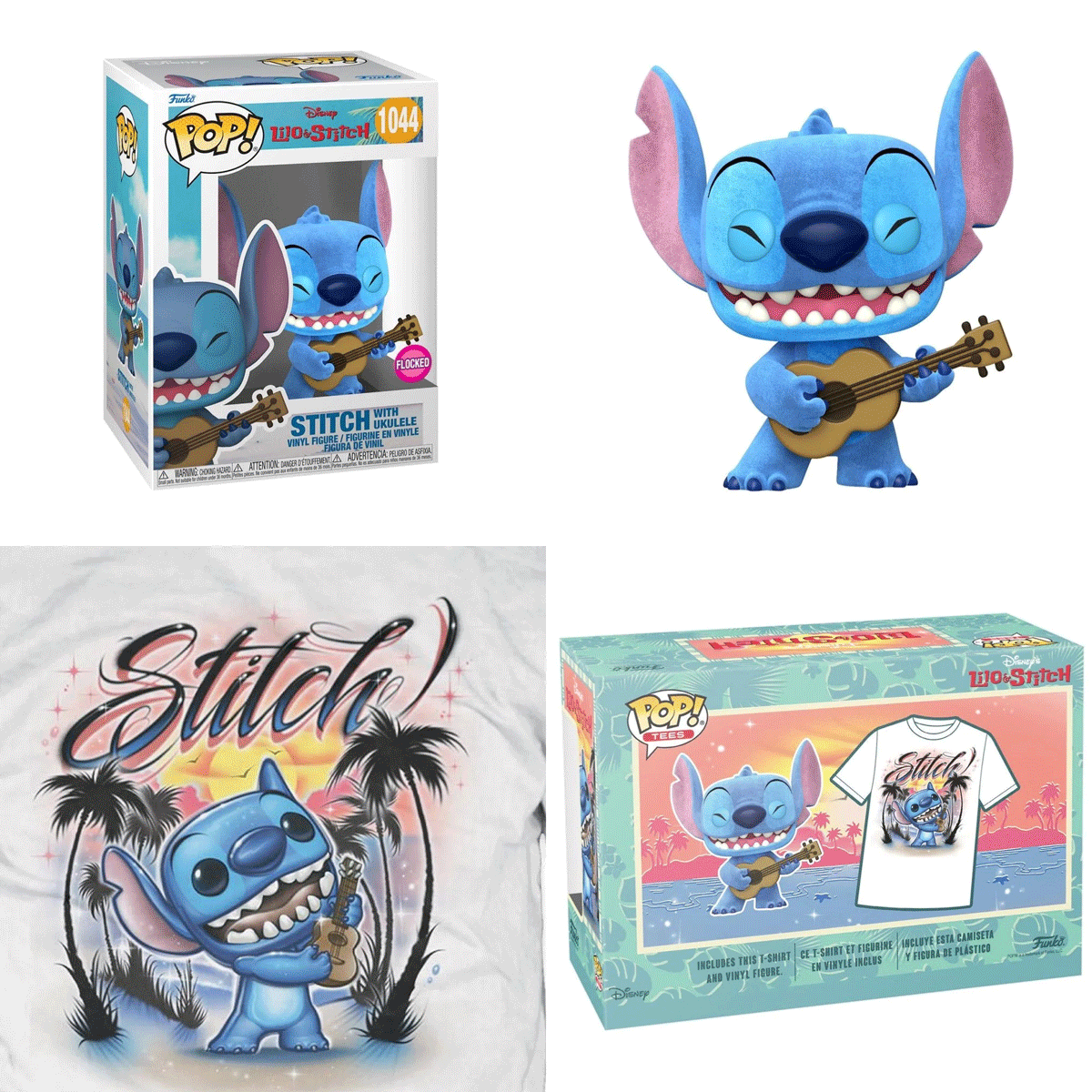 Disney Lilo and Stitch - Stitch with Ukulele Flocked Pop! Vinyl and Tee Set - GeekCore