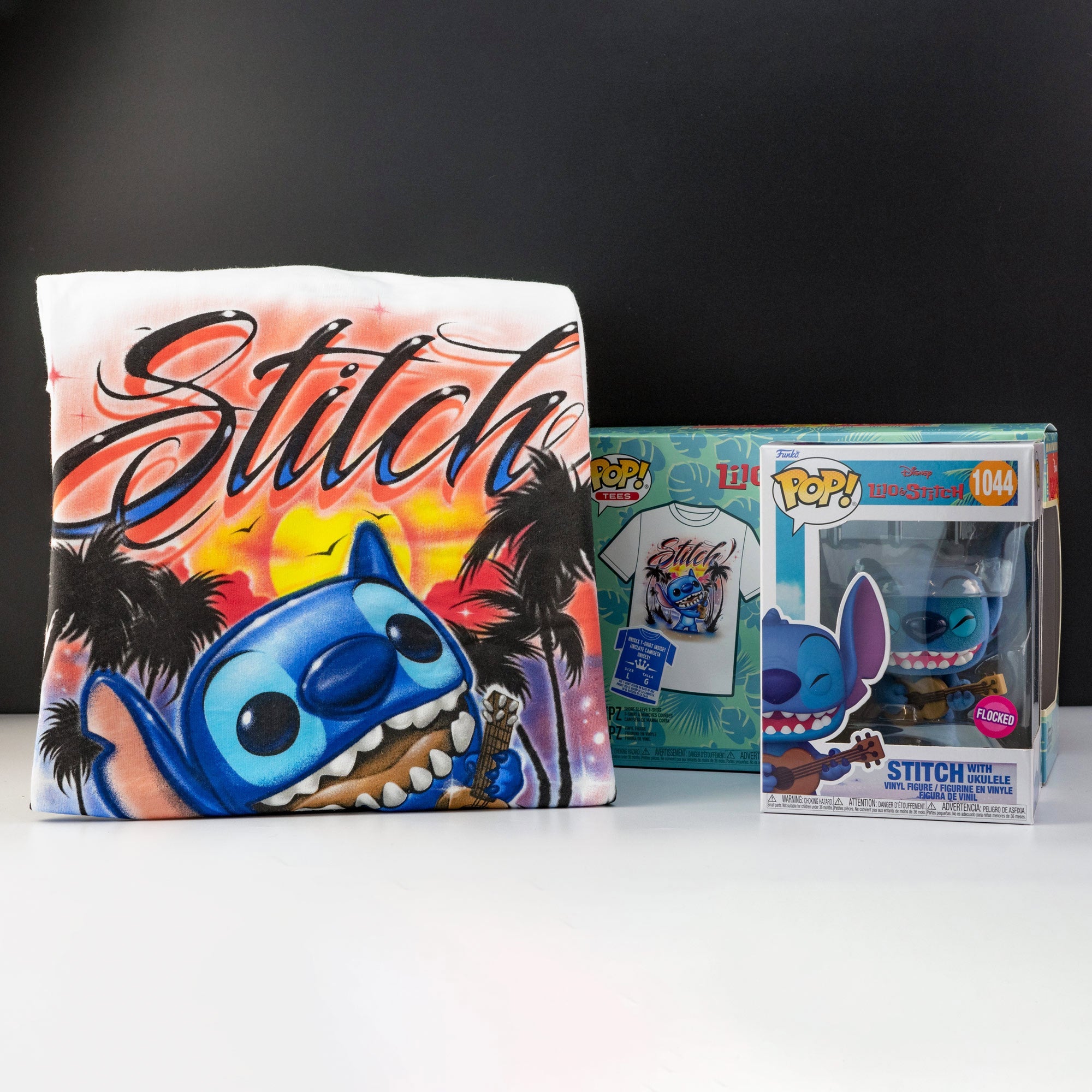 Disney Lilo and Stitch - Stitch with Ukulele Flocked Pop! Vinyl and Tee Set - GeekCore