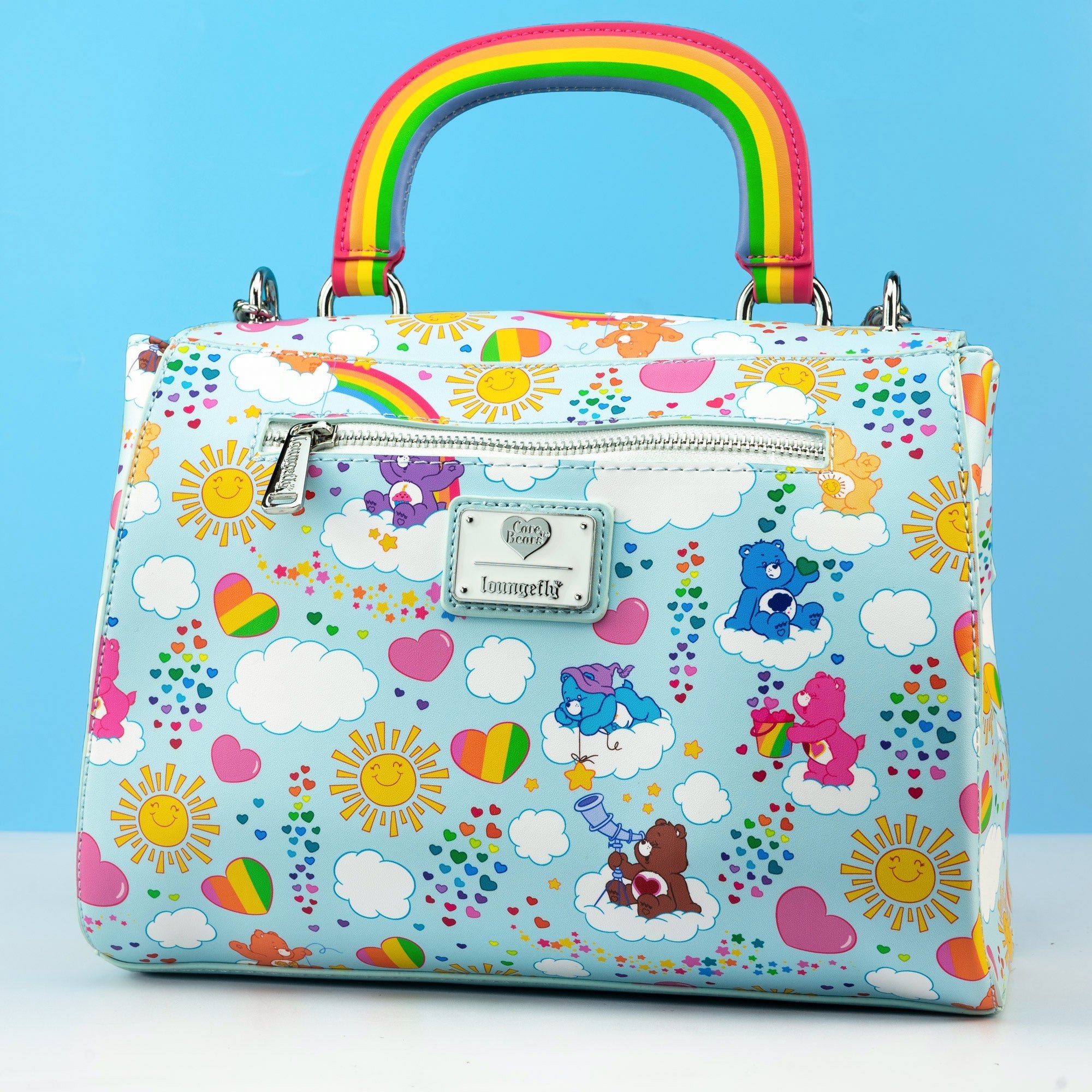 Loungefly x Care Bears All Over Print Rainbow Handle Crossbody Bag - GeekCore