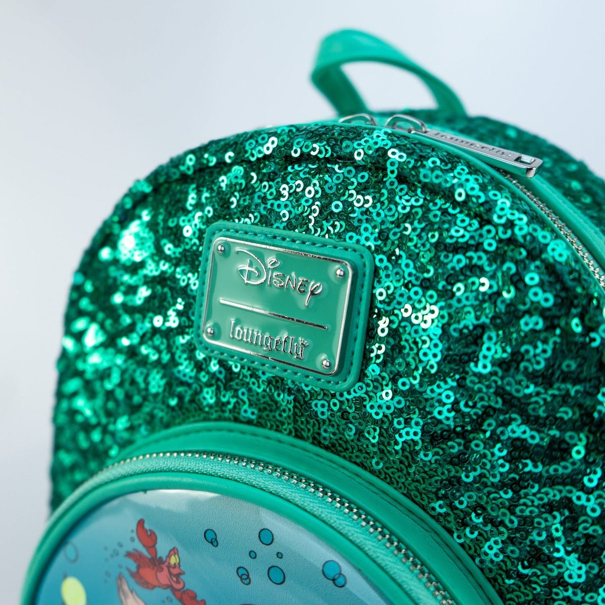 Loungefly x Disney Ariel Snow Globe Emerald Green Sequin Mini Backpack - GeekCore
