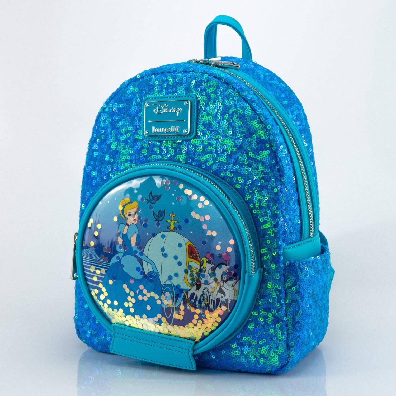 Loungefly x Disney Cinderella Carriage Snow Globe Sequin Mini Backpack - GeekCore