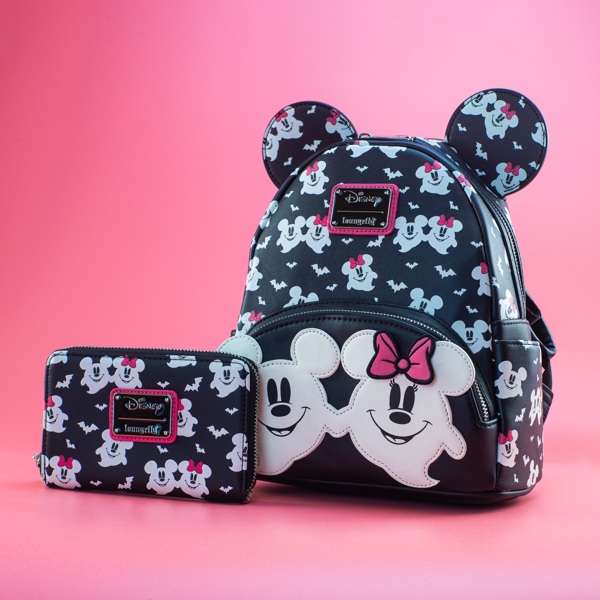 Loungefly x Disney Ghost Mickey and Minnie Glow in the Dark Print Mini Backpack - GeekCore