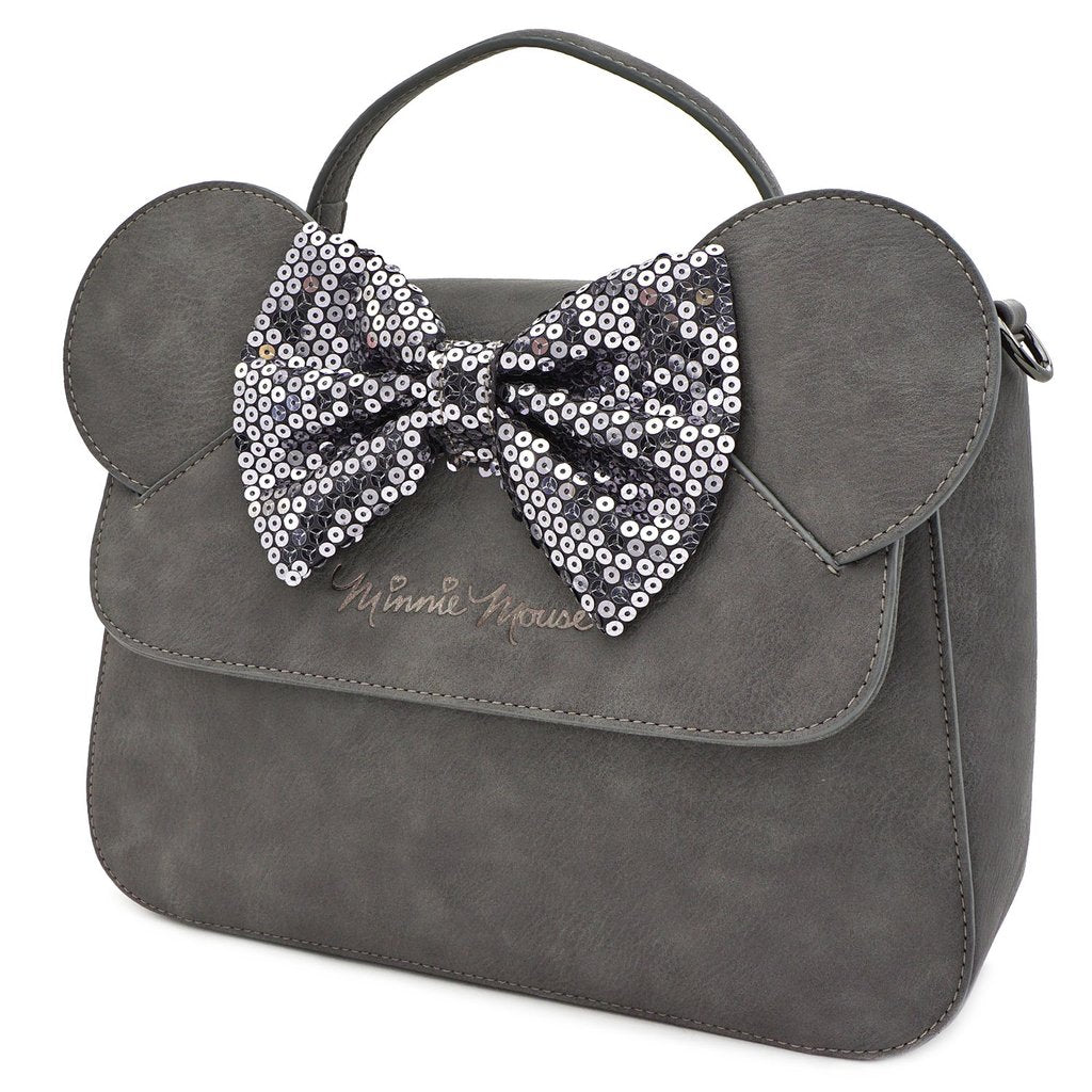 Loungefly X Disney Grey Minnie Mouse Sequin Bow Crossbody Bag - GeekCore