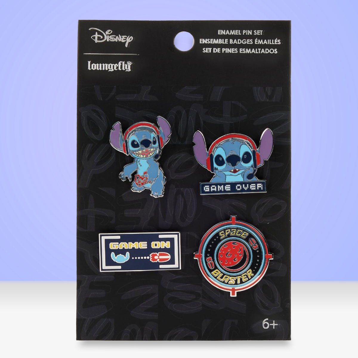 Loungefly x Disney Lilo and Stitch Gamer 4 Piece Pin Set - GeekCore