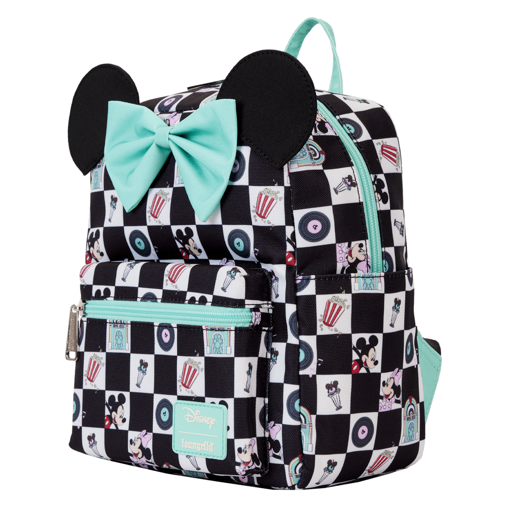 Loungefly X Disney Mickey And Minnie Date Night Diner AOP Mini Backpack - GeekCore