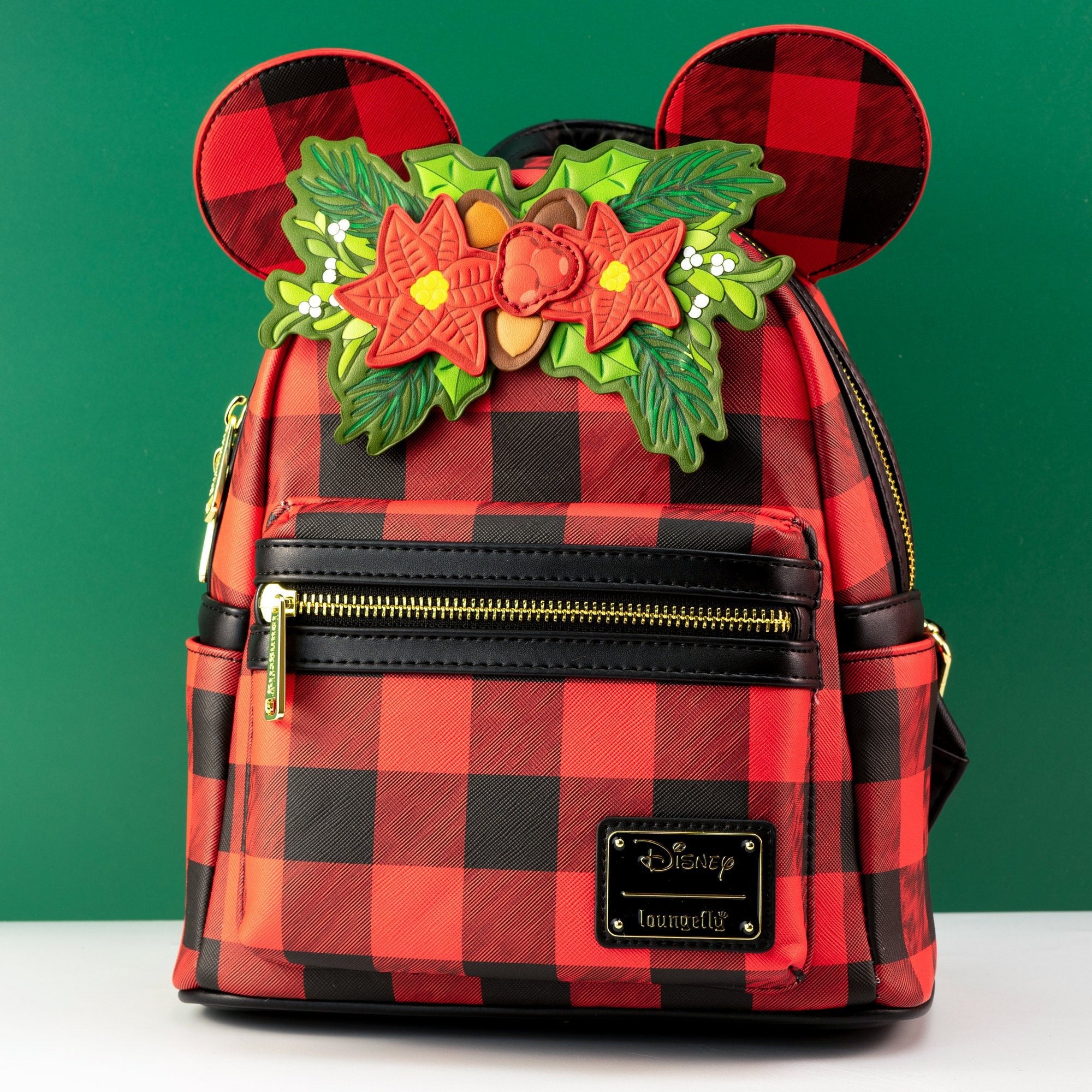 Loungefly x Disney Mickey Mouse Christmas Mistletoe Plaid Mini Backpac GeekCore