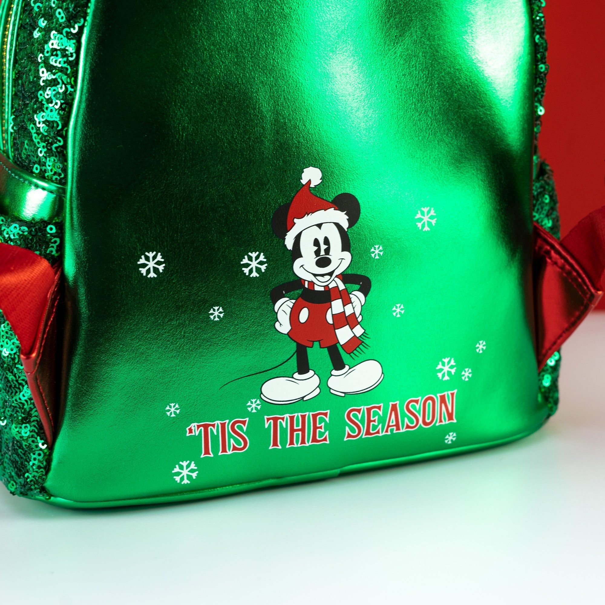 Loungefly x Disney Mickey Mouse Red and Green Sequin Mini Backpack - GeekCore