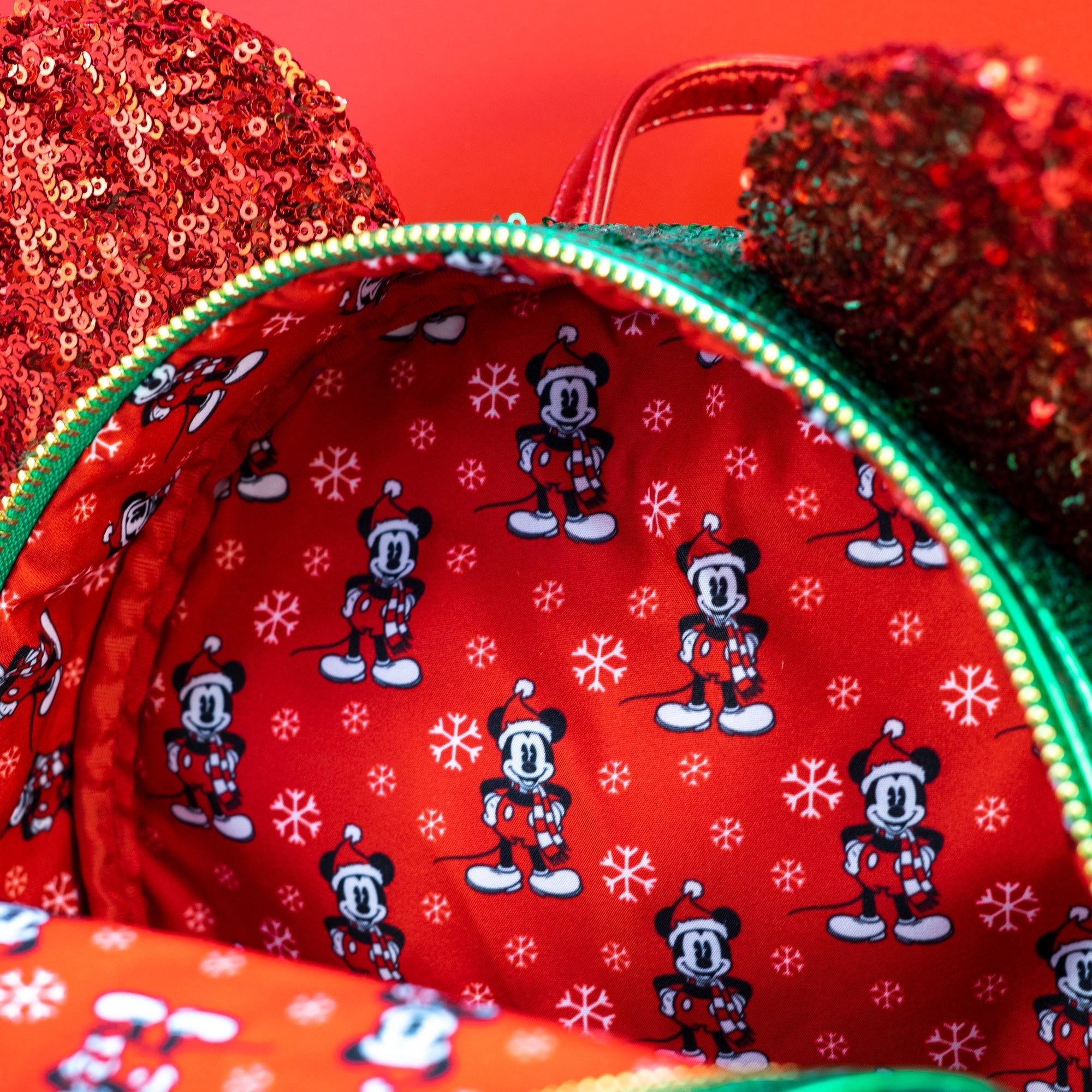 Loungefly x Disney Mickey Mouse Red and Green Sequin Mini Backpack - GeekCore