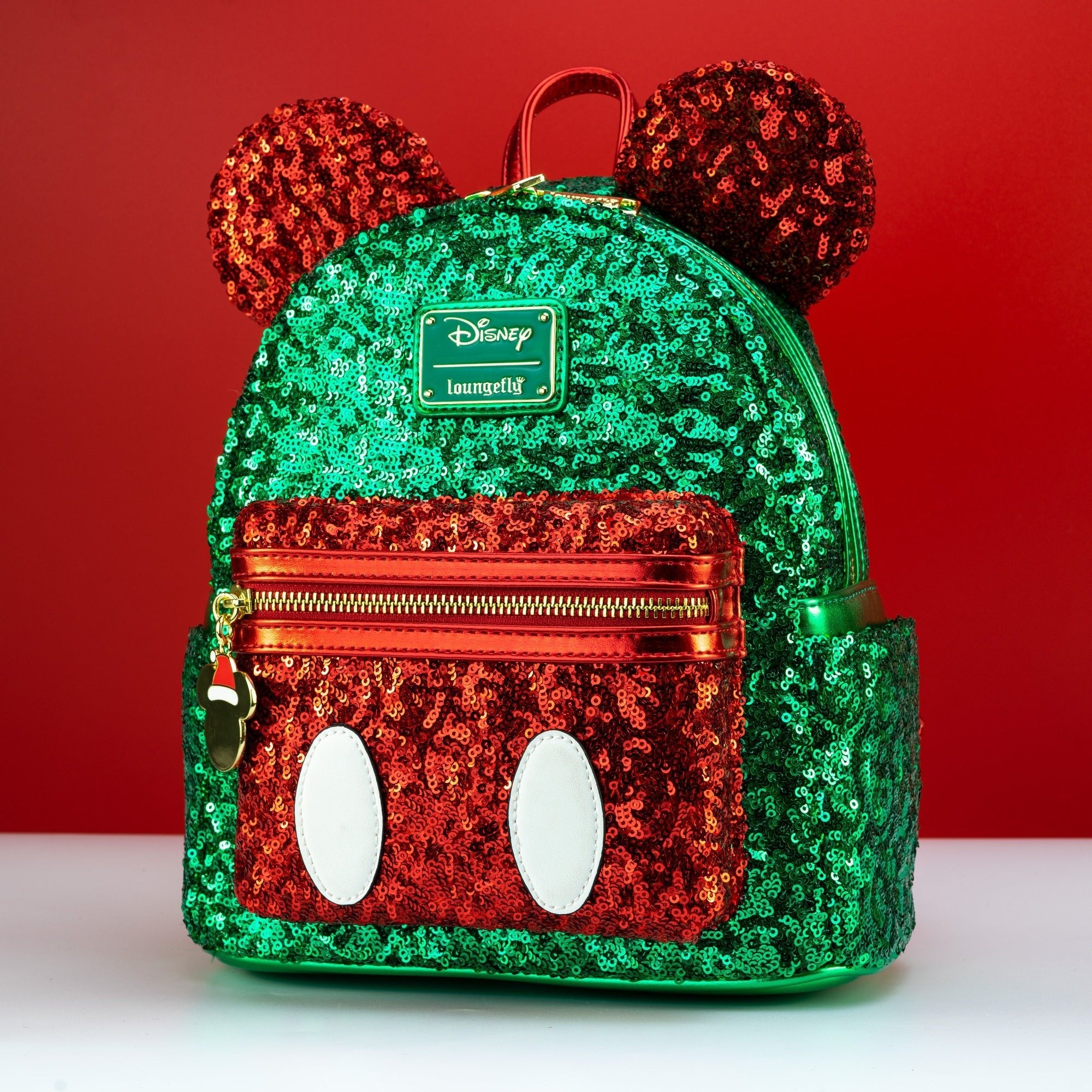 Loungefly x Disney Mickey Mouse Red and Green Sequin Mini Backpack GeekCore