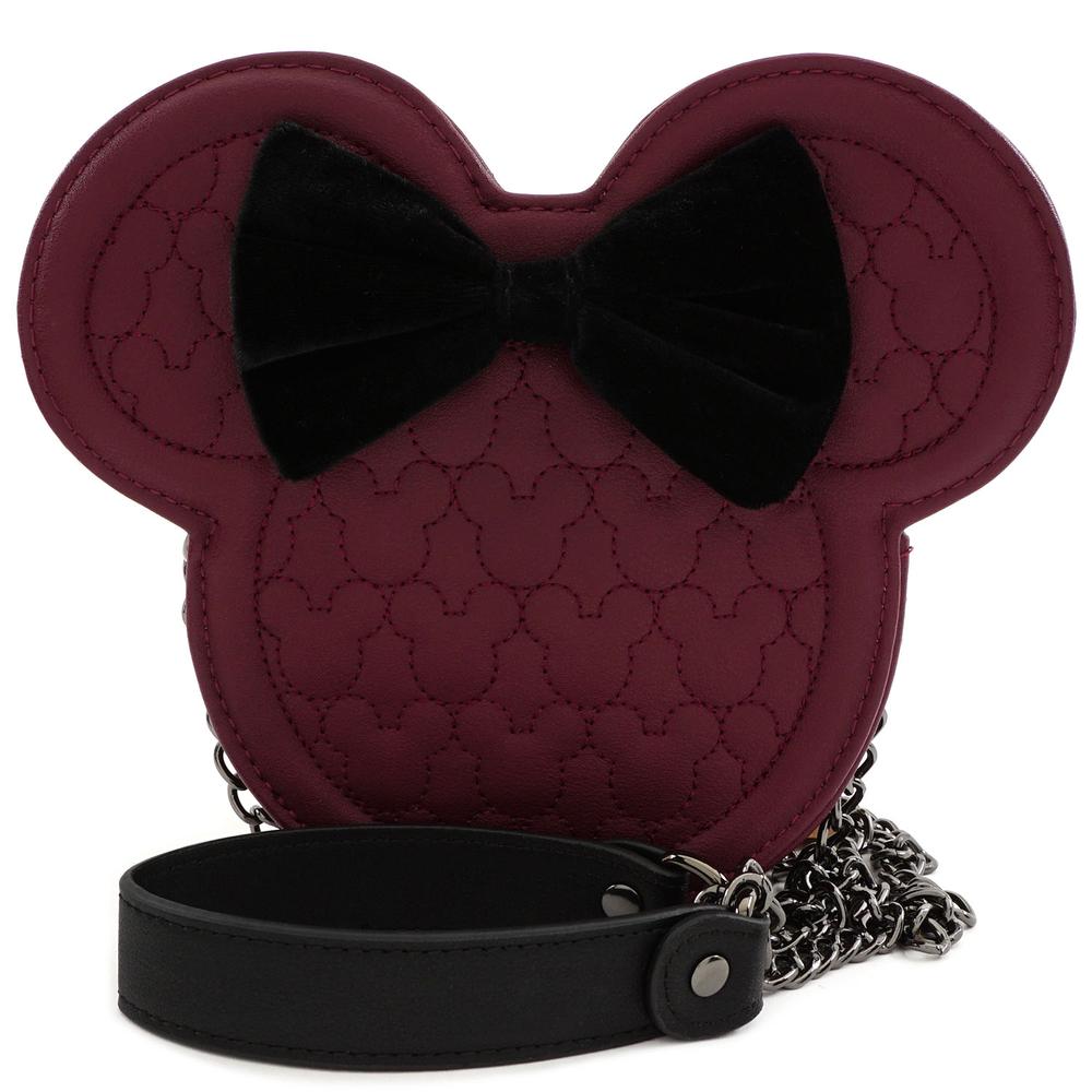 Loungefly X Disney Minnie Mouse Maroon Quilted Silhouette Crossbody Bag - GeekCore