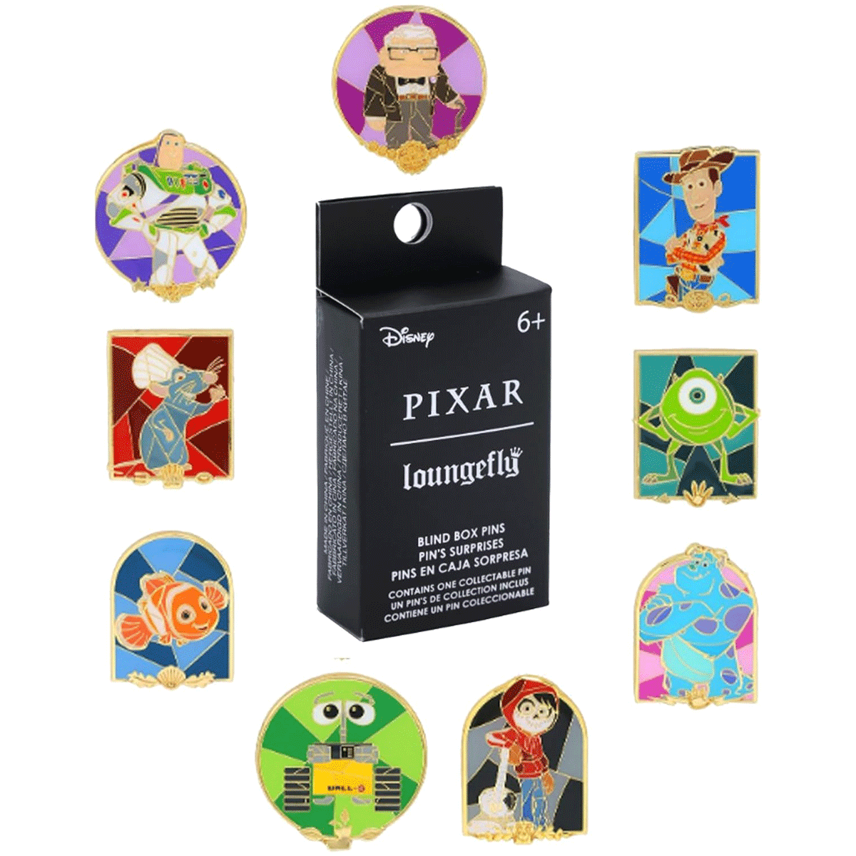 Loungefly x Disney Pixar Character Stain Glass Blind Box Mystery Pin - GeekCore