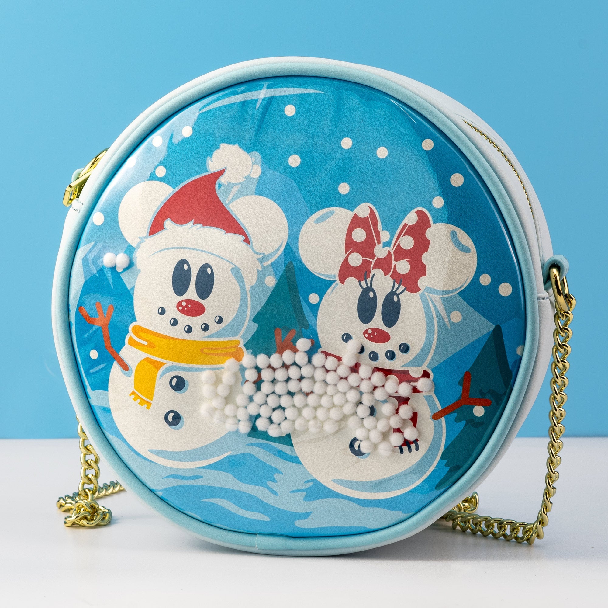 Loungefly x Disney Snowman Mickey and Minnie Mouse Snow Globe Crossbody Bag - GeekCore