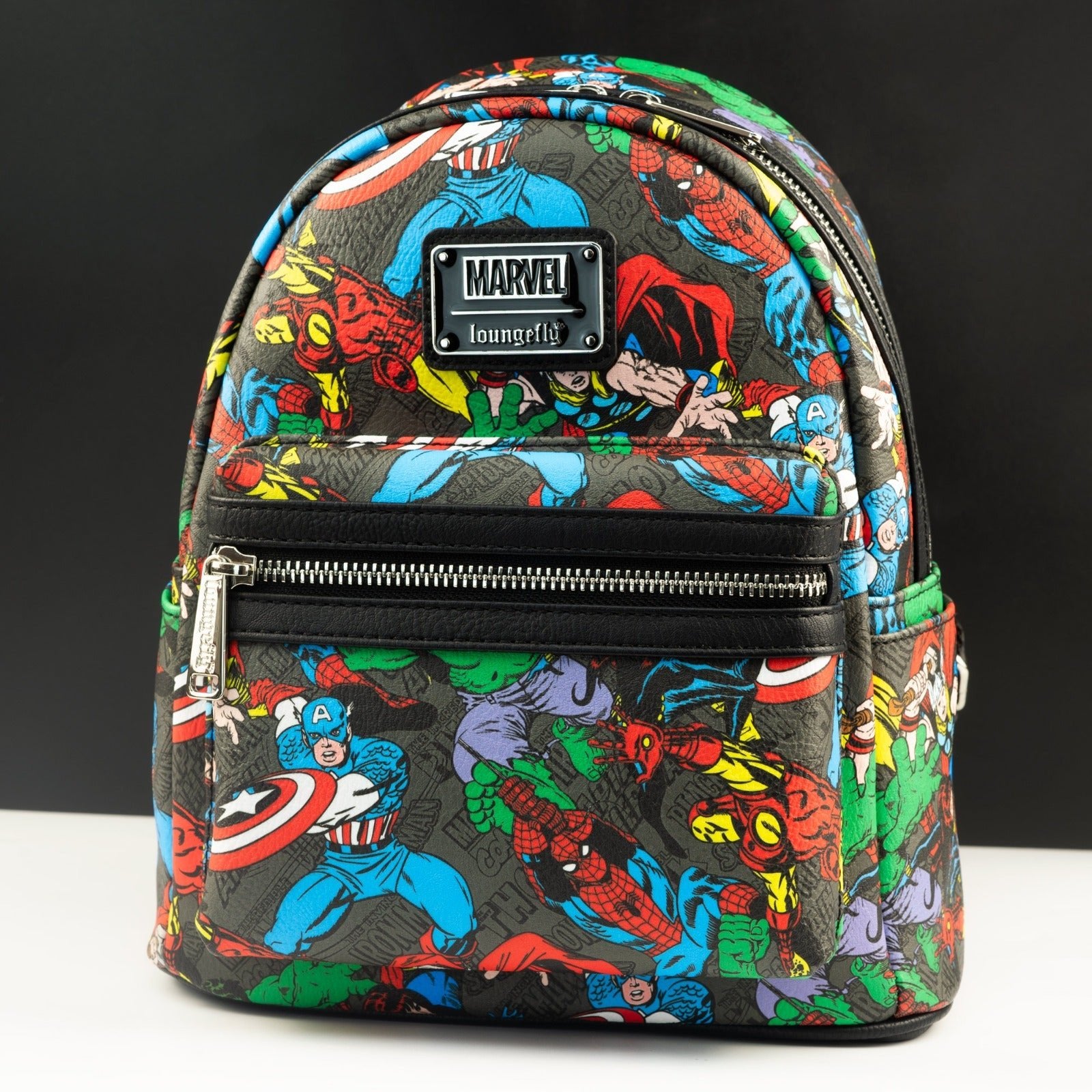 Loungefly x Marvel Comic Book Character Poses AOP Mini Backpack - GeekCore