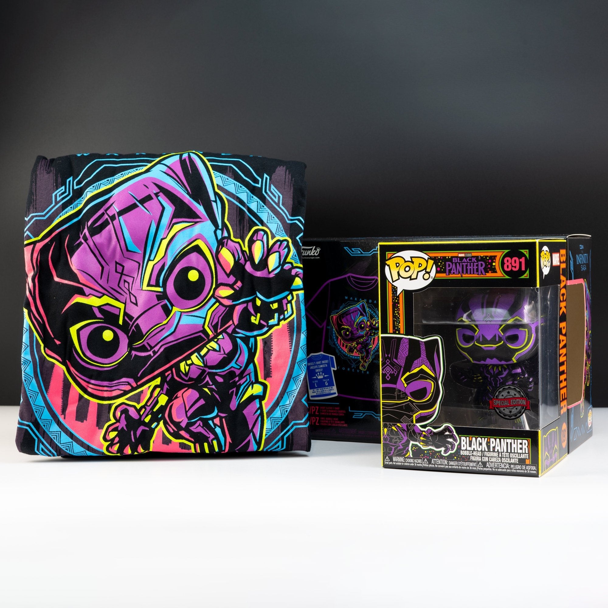 Marvel Black Panther Blacklight Pop! Vinyl and Tee Set - GeekCore