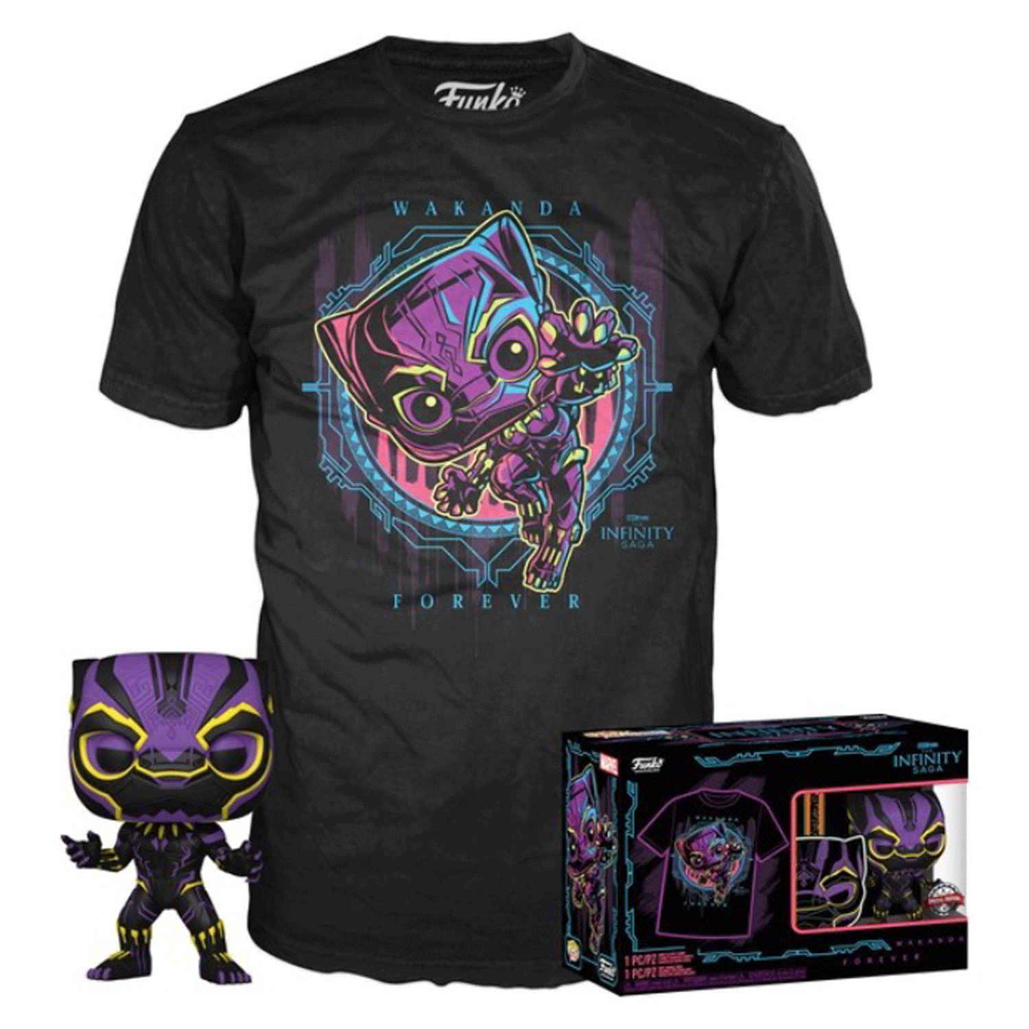 Marvel Black Panther Blacklight Pop! Vinyl and Tee Set - GeekCore