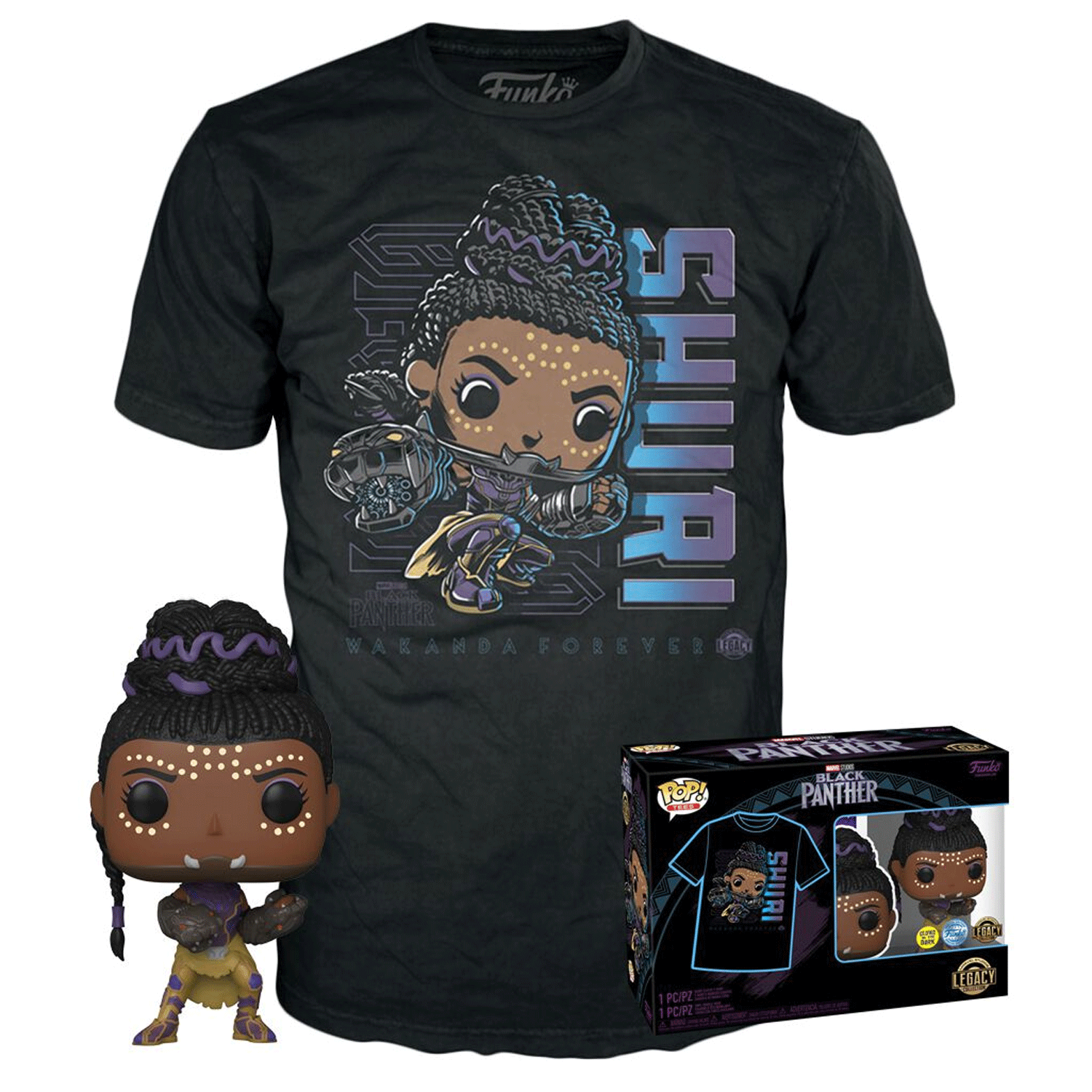 Marvel Black Panther Shuri (Glow in the Dark) Pop! Vinyl and Tee Set - GeekCore