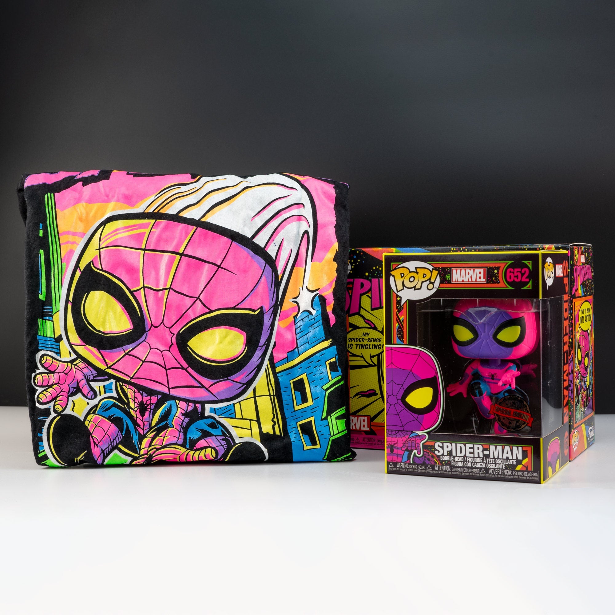 Marvel Spiderman Blacklight Pop! Vinyl and Tee Set - GeekCore