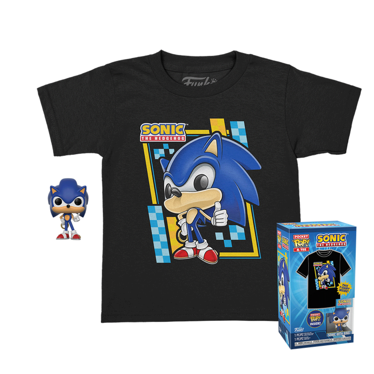 Sega Sonic the Hedgehog with Ring Pocket Pop! Vinyl and Tee Set for Kids - GeekCore
